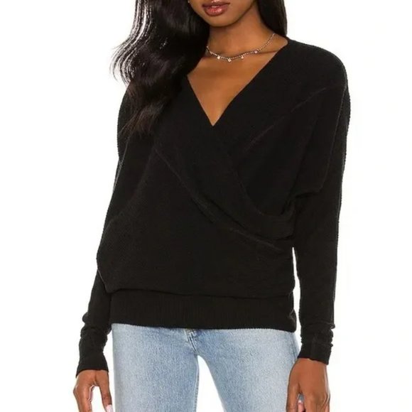 New Free People Cozy with You surplice wrap crossover knit ribbed boxy sweater - Picture 5 of 14